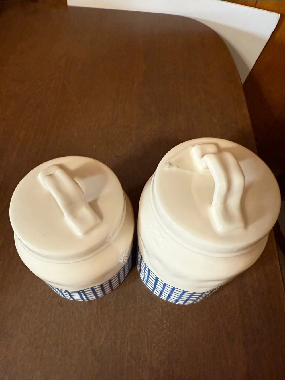 Rae Dunn Blue Gingham Plaid Treats and Sweets Canisters Set of 2 READ